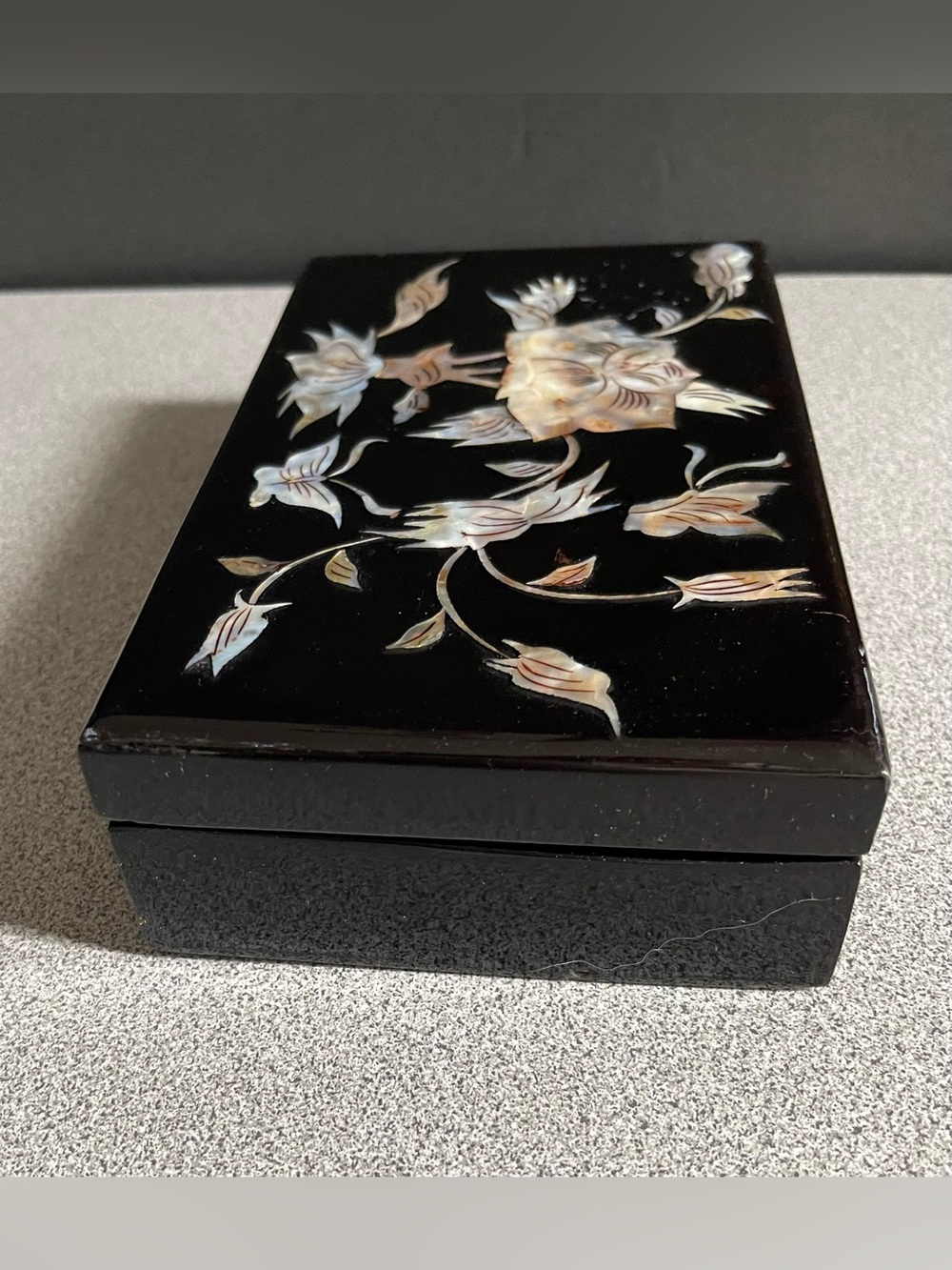 Vintage Mother of Pearl Floral Black Decorative Box - Picture 2 of 14